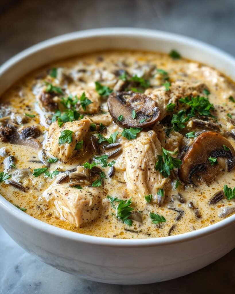 creamy mushroom chicken and wild rice soup
