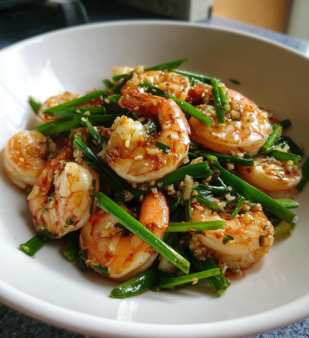 Garlic chive shrimp stir-fry