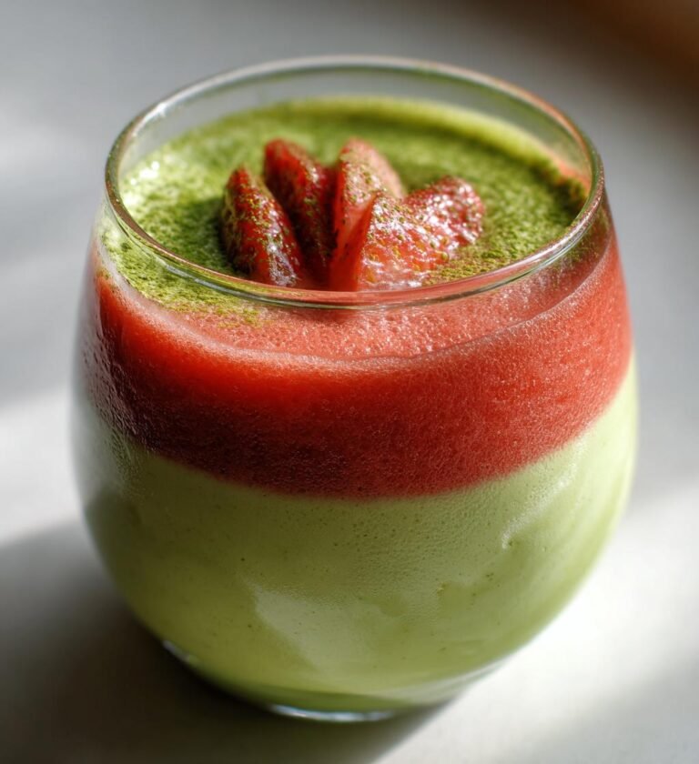 Matcha strawberry pudding (fusion dessert)