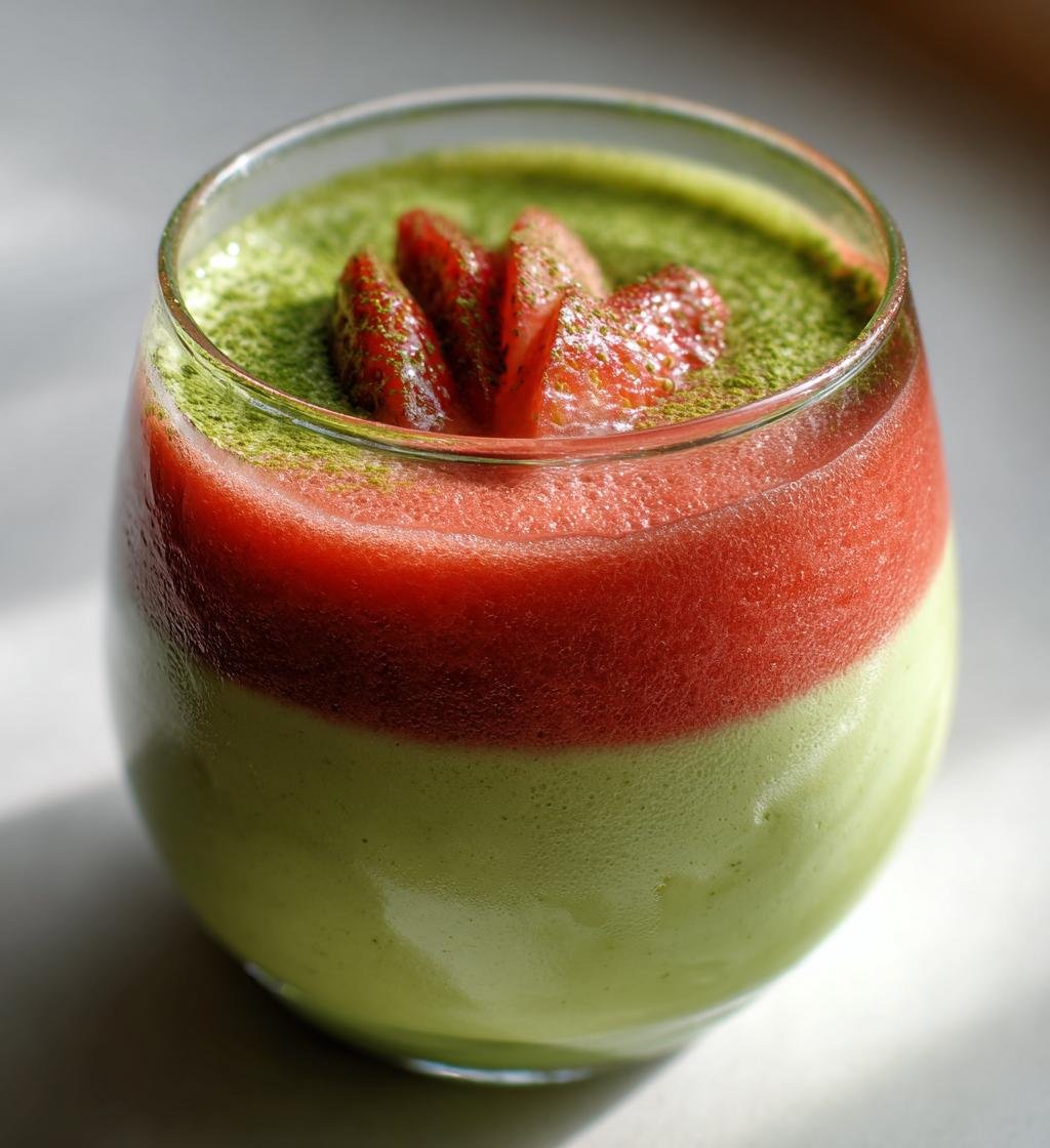 Matcha strawberry pudding (fusion dessert)