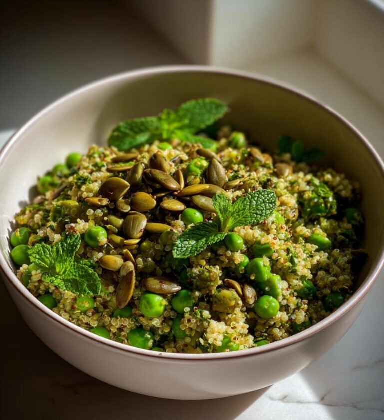 Pea salad with crunchy grains (healthy trend)